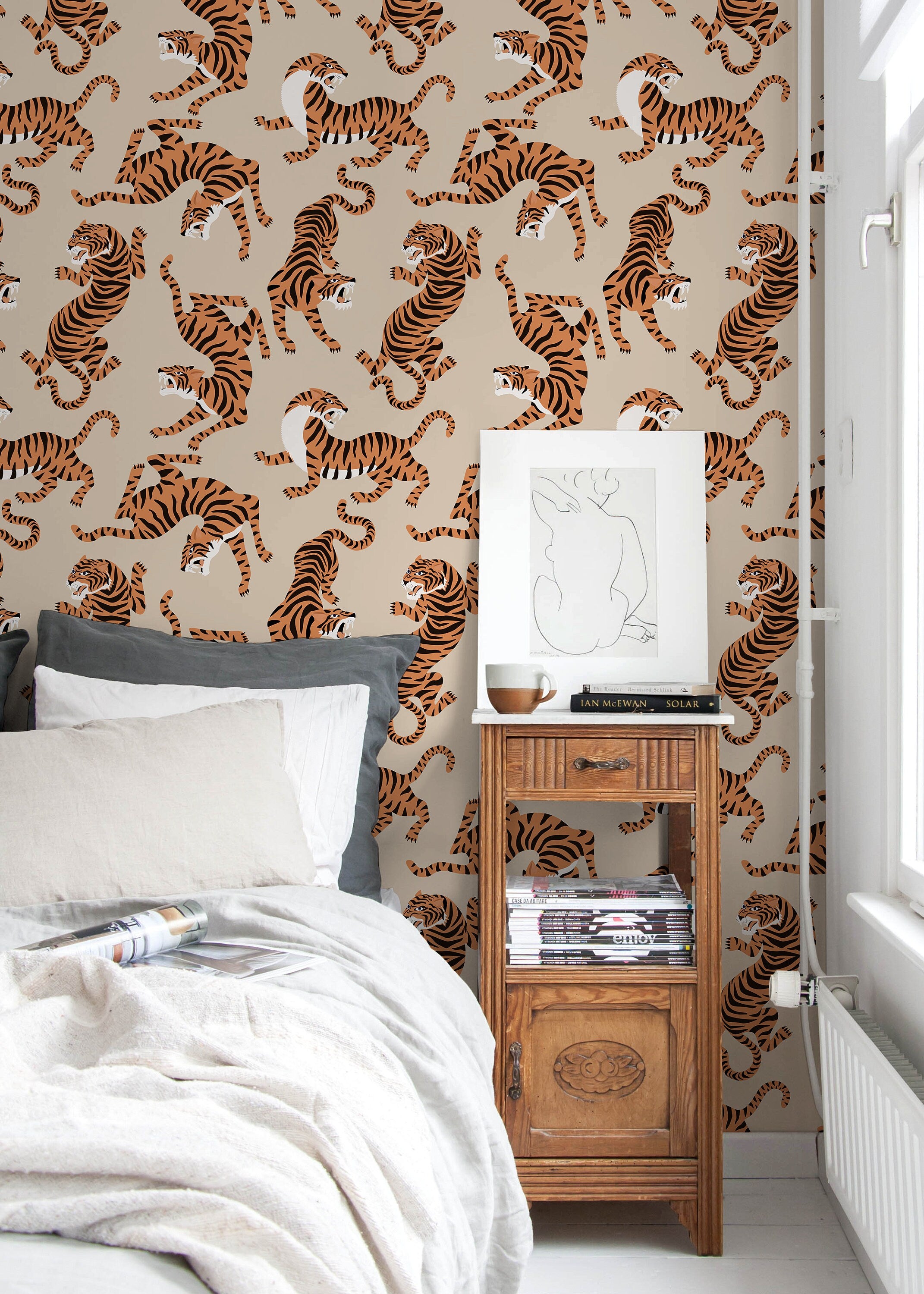 Boho Neutral Tiger Wallpaper Removable Peel and Stick Wallpaper Anima   ONDECORCOM