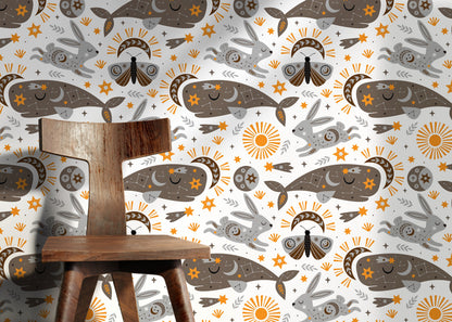 Mystique and Celestial Wallpaper Removable Peel and Stick Wallpaper, Peel and Stick Wallpaper Rabbit and Whale - ZACP