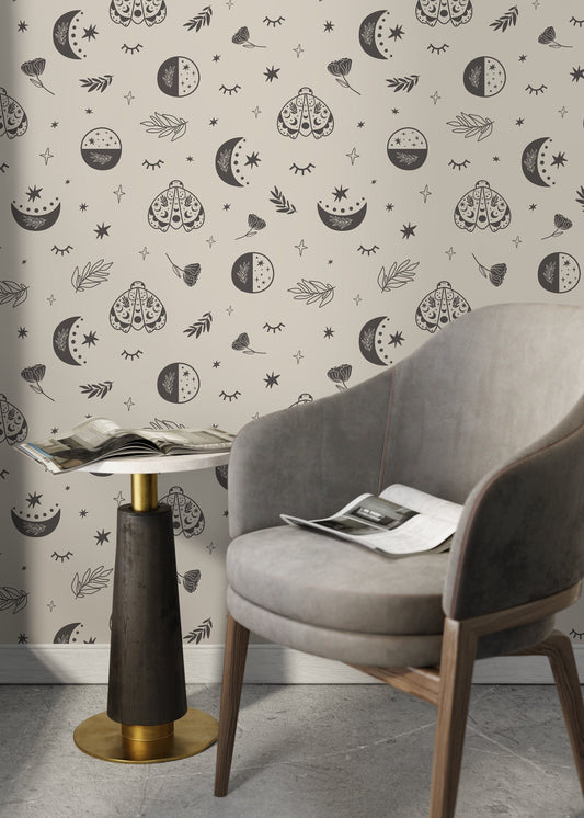 Mystique and Celestial Wallpaper Removable Peel and Stick Wallpaper, Peel and Stick Wallpaper Moon and Butterfly - ZACR