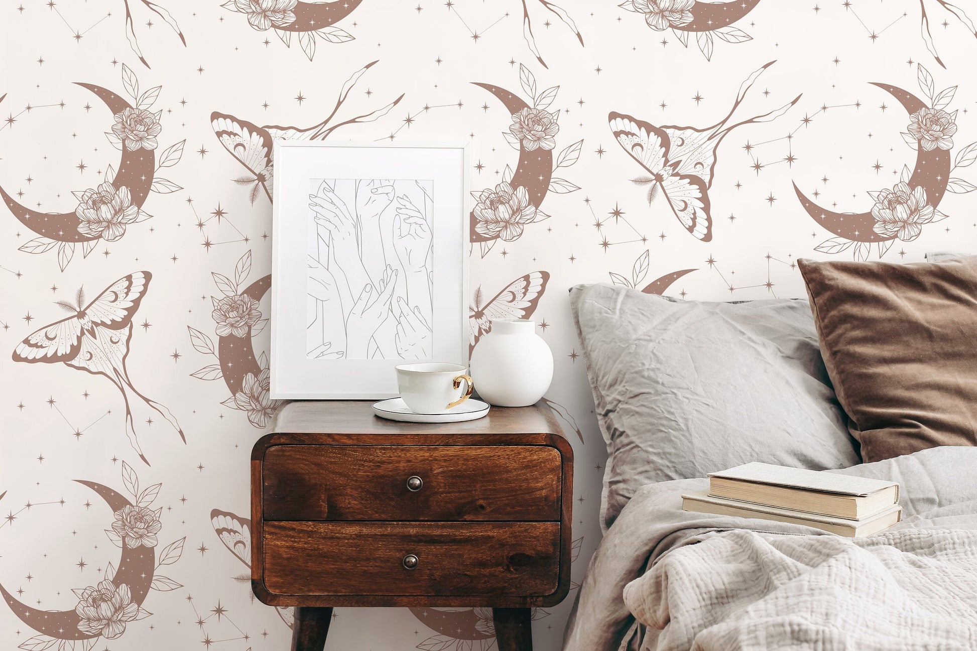 Mystique and Celestial Wallpaper Removable Peel and Stick Wallpaper, Peel and Stick Wallpaper Moon and Butterfly - ZACT