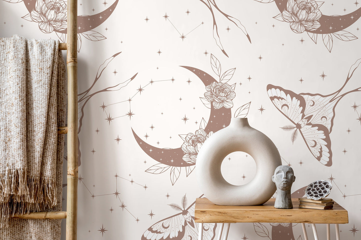 Mystique and Celestial Wallpaper Removable Peel and Stick Wallpaper, Peel and Stick Wallpaper Moon and Butterfly - ZACT