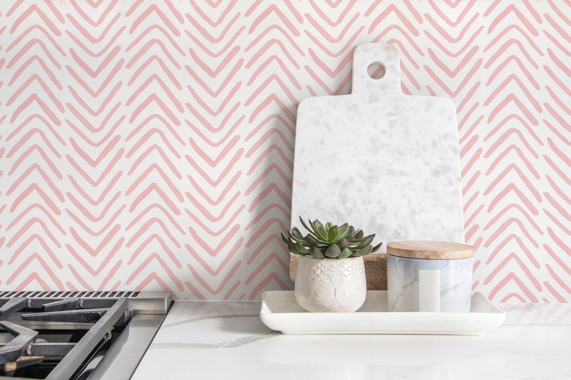 Boho Herringbone in Soft Pink Wallpaper Removable and Repositionable Peel and Stick or Traditional Pre-pasted Wallpaper - ZADA