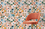 Pink Floral Garden Wallpaper / Peel and Stick Wallpaper Removable Wallpaper Home Decor Wall Art Wall Decor Room Decor - D120
