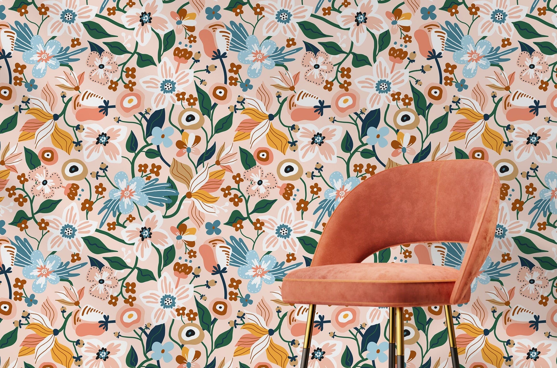 Pink Floral Garden Wallpaper / Peel and Stick Wallpaper Removable Wallpaper Home Decor Wall Art Wall Decor Room Decor - D120