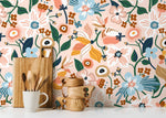 Pink Floral Garden Wallpaper / Peel and Stick Wallpaper Removable Wallpaper Home Decor Wall Art Wall Decor Room Decor - D120