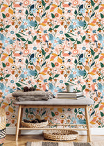 Pink Floral Garden Wallpaper / Peel and Stick Wallpaper Removable Wallpaper Home Decor Wall Art Wall Decor Room Decor - D120