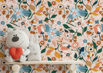 Pink Floral Garden Wallpaper / Peel and Stick Wallpaper Removable Wallpaper Home Decor Wall Art Wall Decor Room Decor - D120