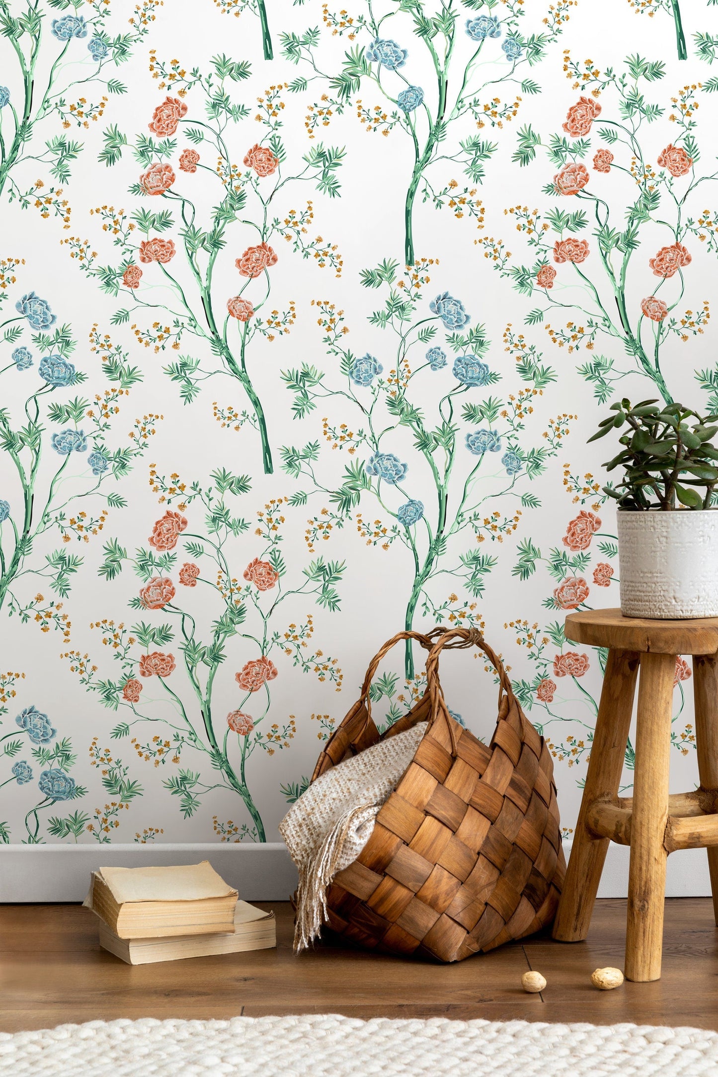 Boho Floral Garden Wallpaper / Peel and Stick Wallpaper Removable Wallpaper Home Decor Wall Art Wall Decor Room Decor - D121