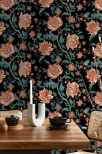 Dark Vintage Floral Wallpaper / Peel and Stick Wallpaper Removable Wallpaper Home Decor Wall Art Wall Decor Room Decor - D129