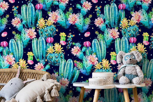 Floral Cactus Wallpaper Watercolor Wallpaper Peel and Stick and Traditional Wallpaper - CC - B022