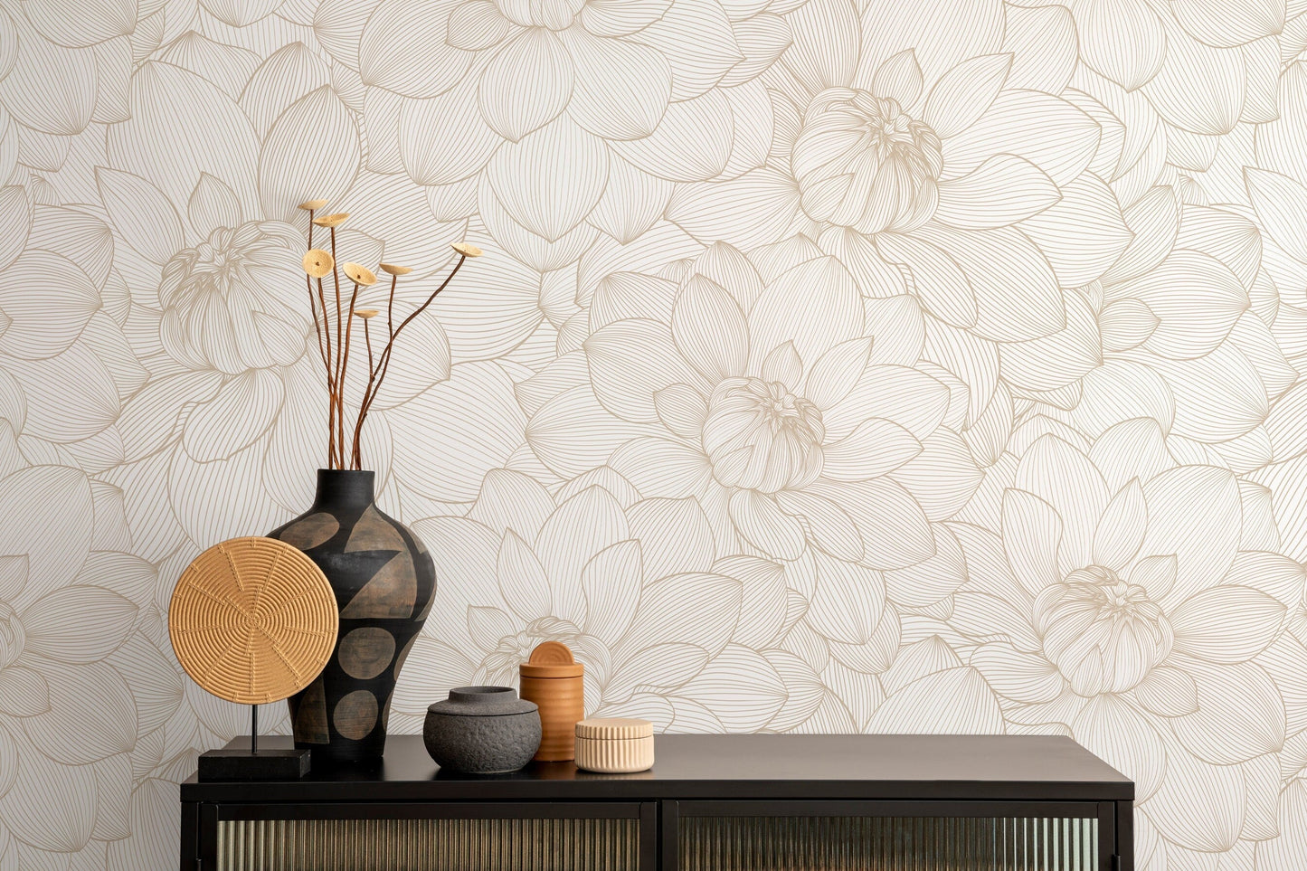 Neutral Peony Floral Wallpaper / Peel and Stick Wallpaper Removable Wallpaper Home Decor Wall Art Wall Decor Room Decor - D144