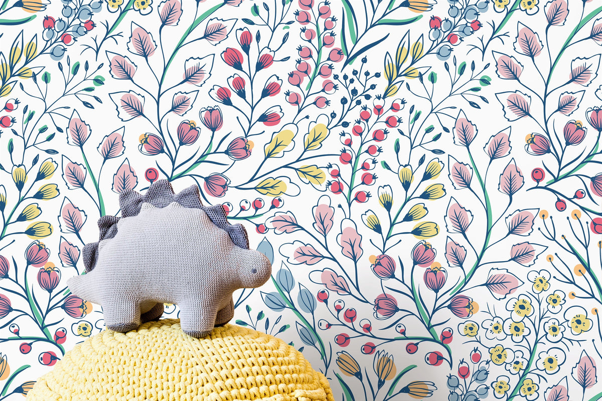 Colorful Wildflowers Wallpaper / Peel and Stick Wallpaper Removable Wallpaper Home Decor Wall Art Wall Decor Room Decor - D146