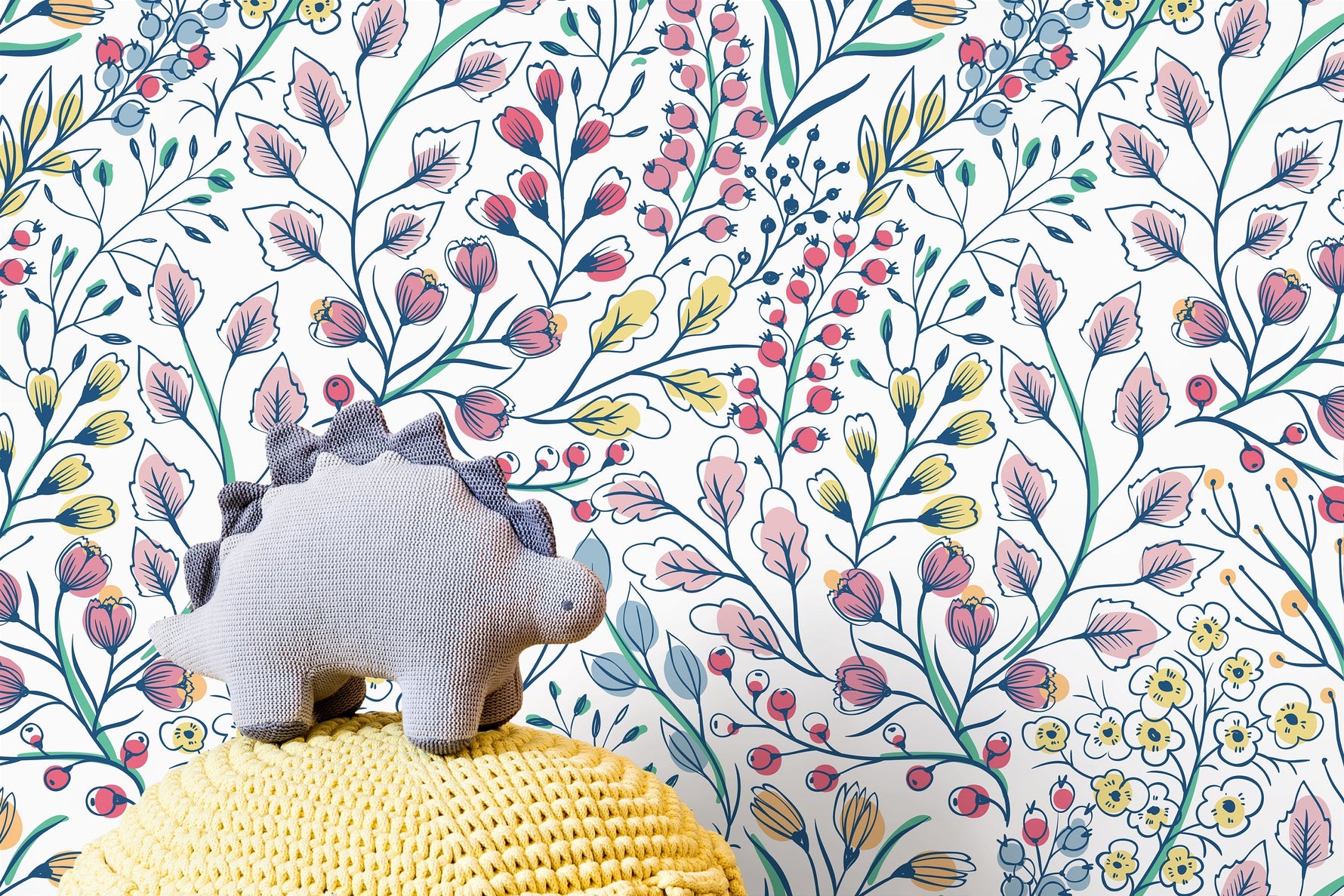 Colorful Wildflowers Wallpaper / Peel and Stick Wallpaper Removable Wallpaper Home Decor Wall Art Wall Decor Room Decor - D146