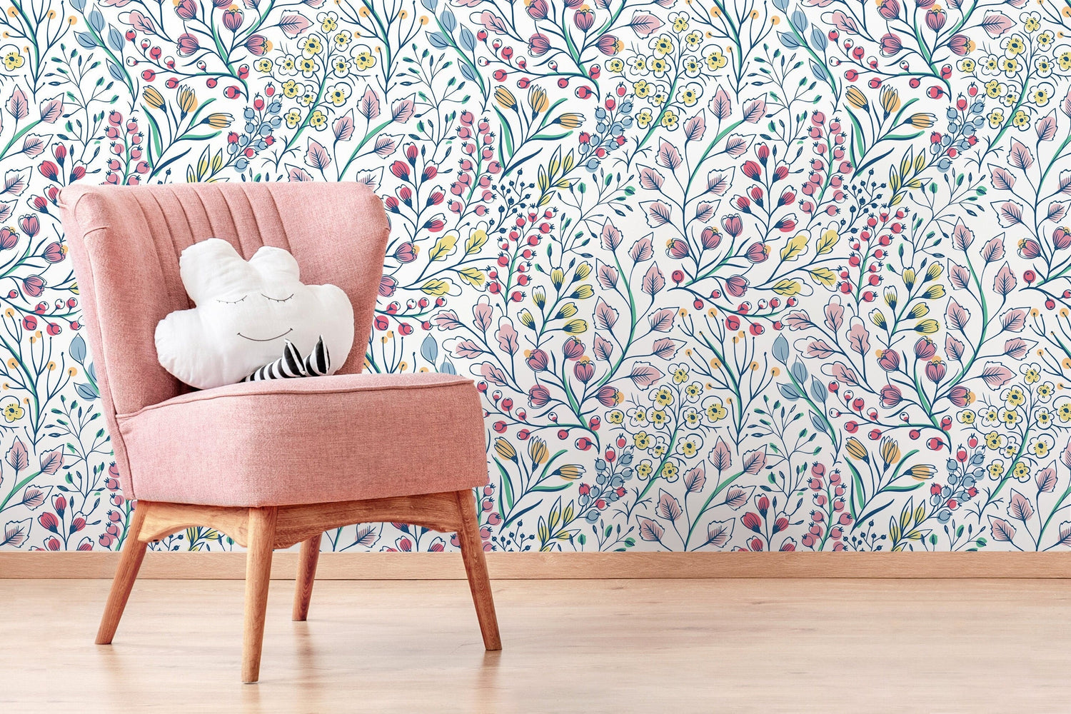 Colorful Wildflowers Wallpaper / Peel and Stick Wallpaper Removable Wallpaper Home Decor Wall Art Wall Decor Room Decor - D146