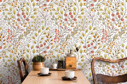 Colorful Boho Floral Wallpaper / Peel and Stick Wallpaper Removable Wallpaper Home Decor Wall Art Wall Decor Room Decor - D147