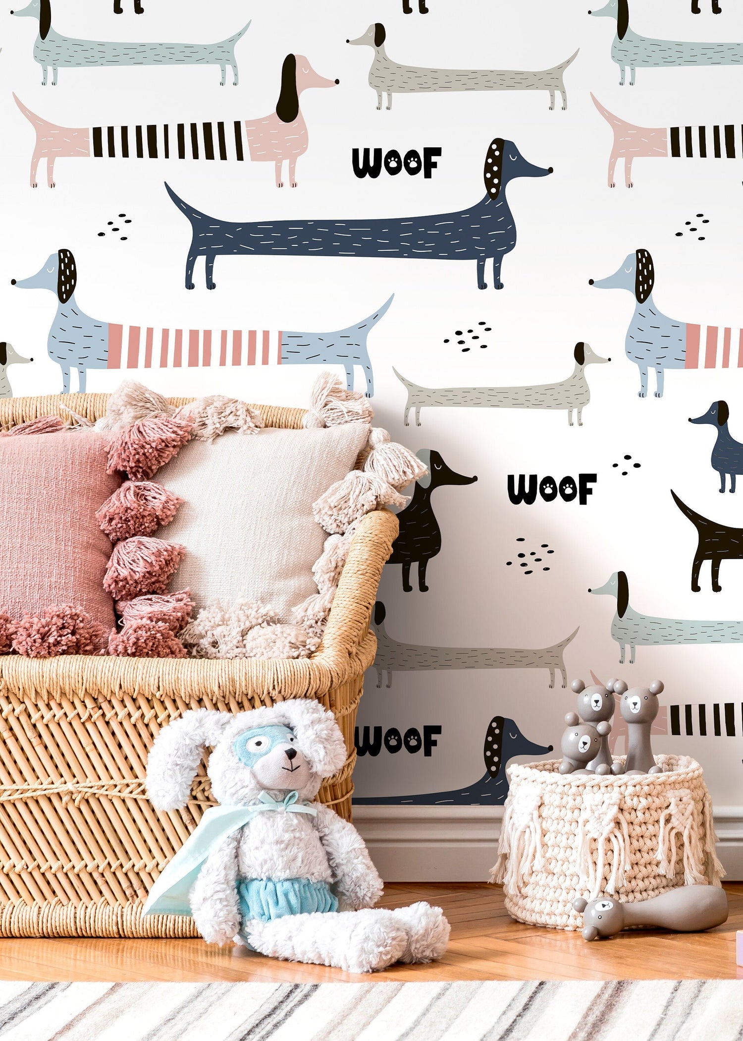 Cute Dogs Nursery Wallpaper / Peel and Stick Wallpaper Removable Wallpaper Home Decor Wall Art Wall Decor Room Decor - D100