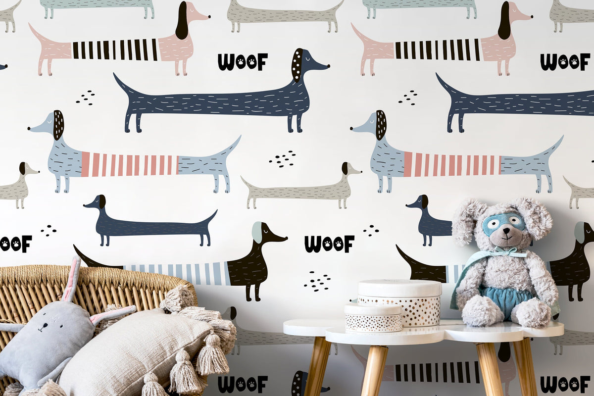 Cute Dogs Nursery Wallpaper / Peel and Stick Wallpaper Removable Wallpaper Home Decor Wall Art Wall Decor Room Decor - D100