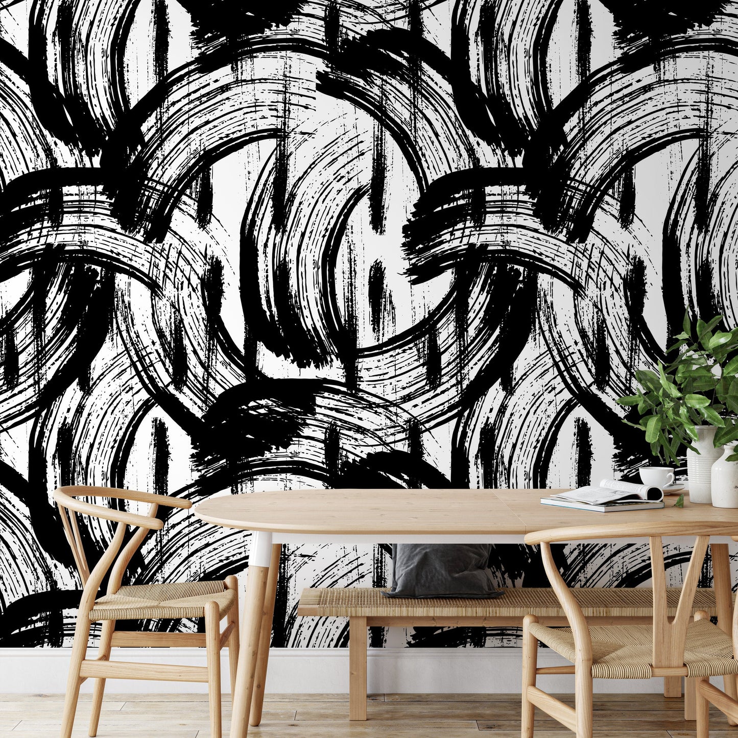 Removable Wallpaper Peel and Stick Wallpaper Wall Paper Wall - Black and White Paintbrush Wallpaper - B039