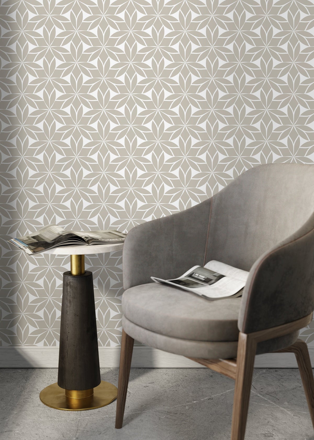 Neutral Floral Boho Wallpaper / Peel and Stick Wallpaper Removable Wallpaper Home Decor Wall Art Wall Decor Room Decor - D174