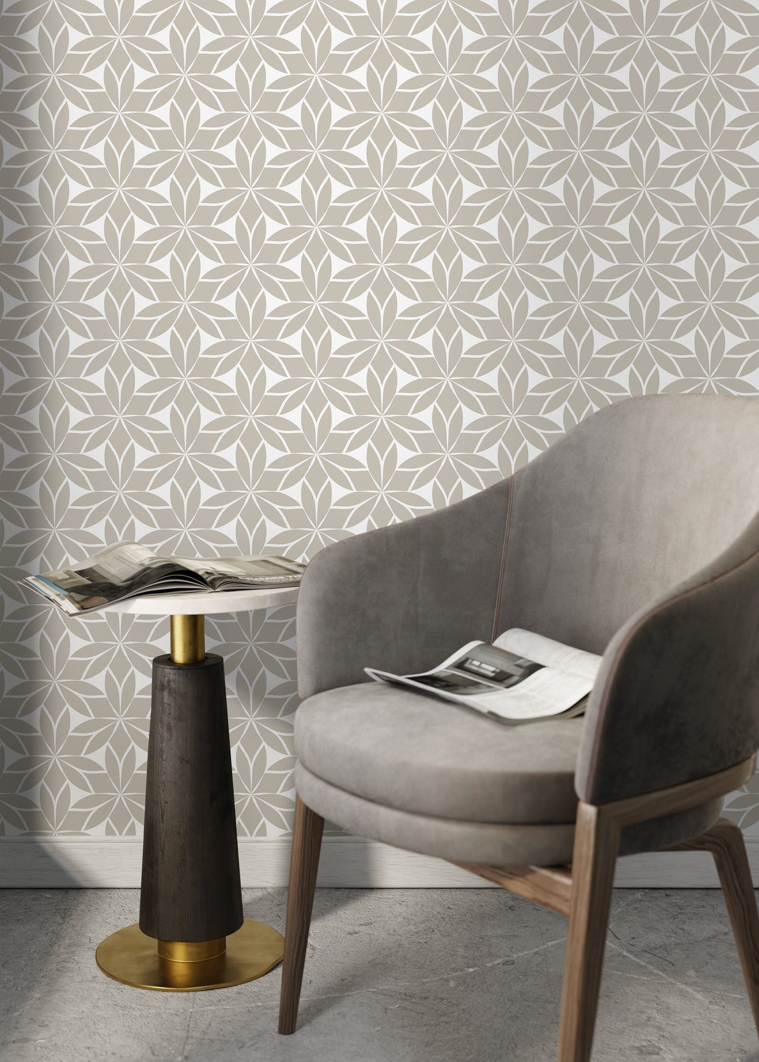 Neutral Floral Boho Wallpaper / Peel and Stick Wallpaper Removable Wallpaper Home Decor Wall Art Wall Decor Room Decor - D174