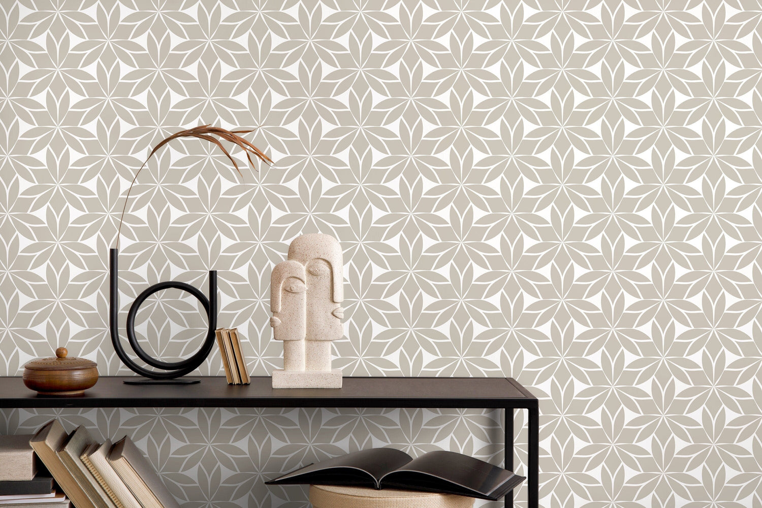 Neutral Floral Boho Wallpaper / Peel and Stick Wallpaper Removable Wallpaper Home Decor Wall Art Wall Decor Room Decor - D174