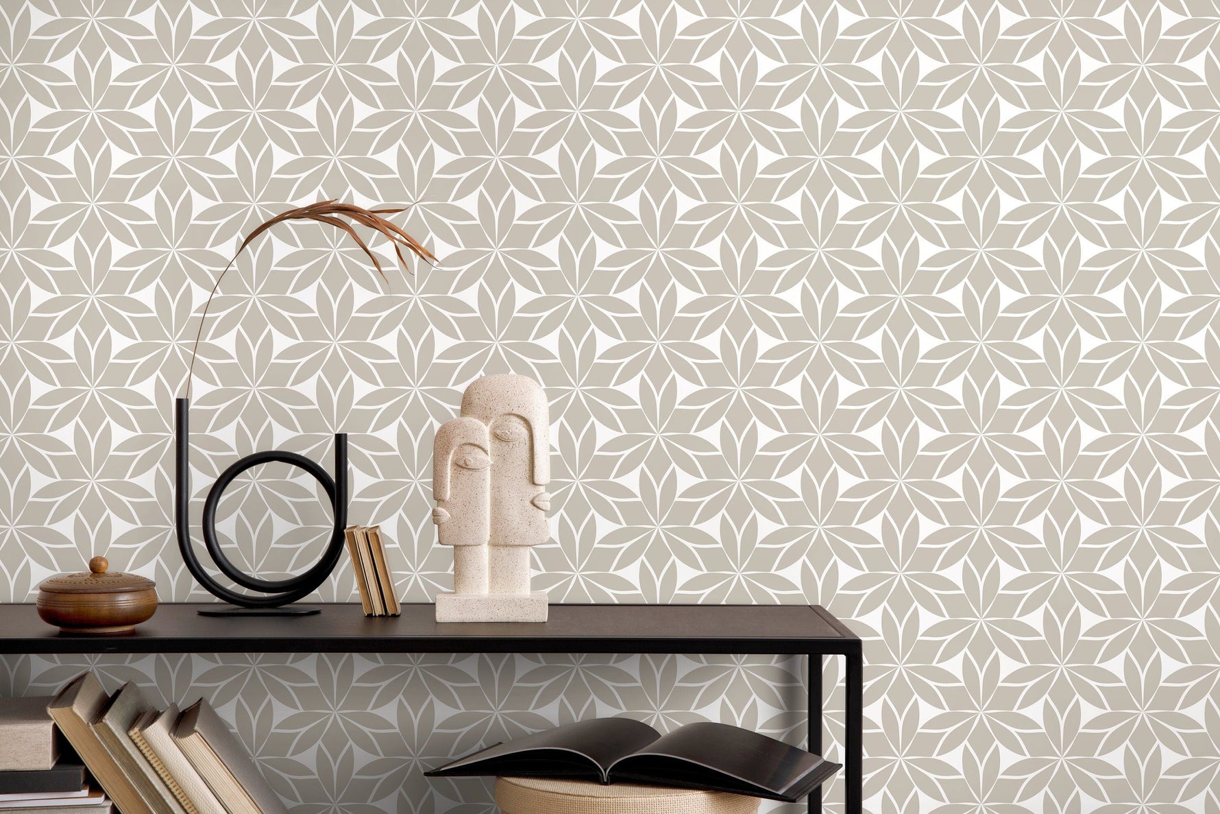 Neutral Floral Boho Wallpaper / Peel and Stick Wallpaper Removable Wallpaper Home Decor Wall Art Wall Decor Room Decor - D174