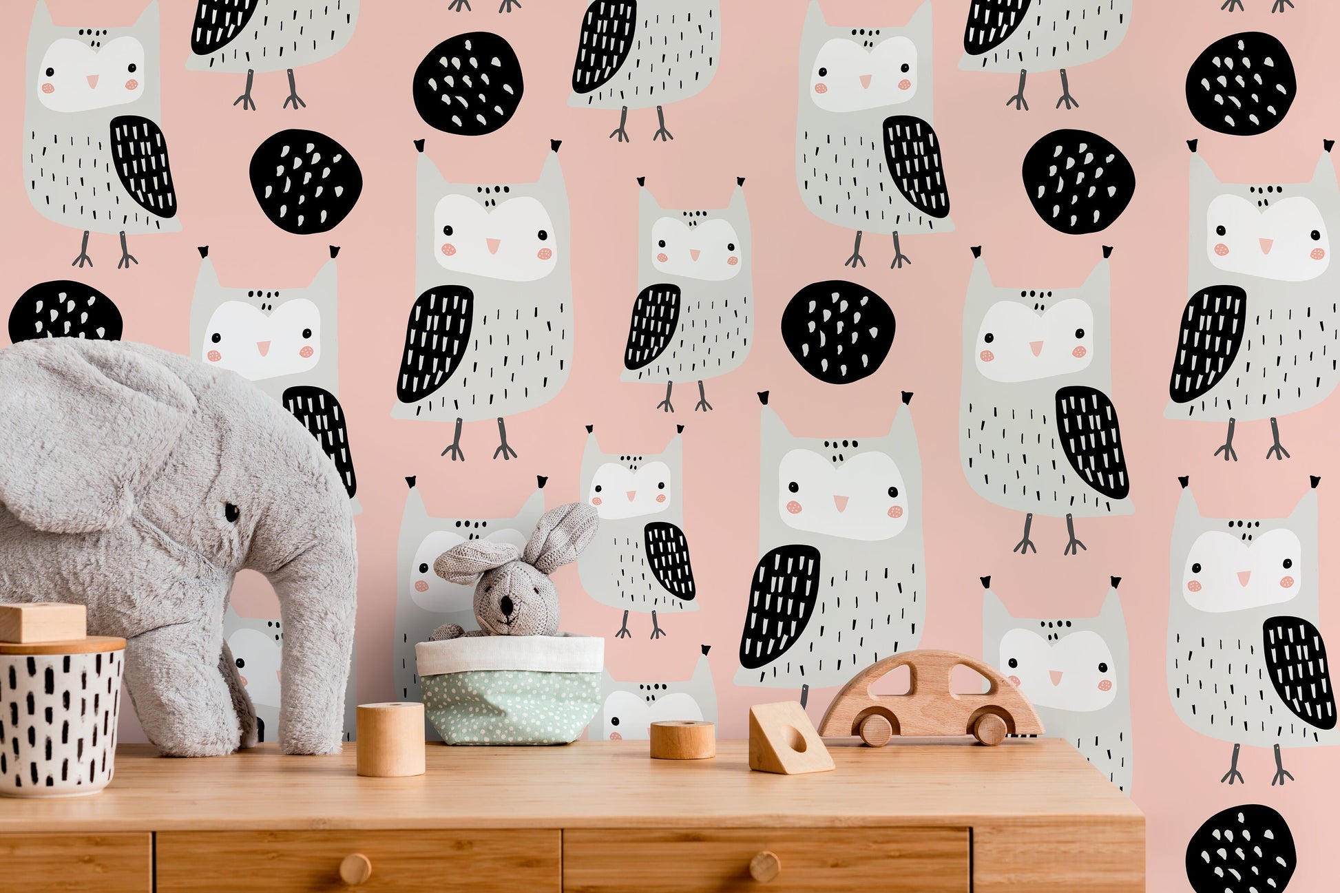 Cute Owl Nursery Wallpaper / Peel and Stick Wallpaper Removable Wallpaper Home Decor Wall Art Wall Decor Room Decor - D106
