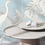 Floral Crane Birds Wallpaper / Peel and Stick Wallpaper Removable Wallpaper Home Decor Wall Art Wall Decor Room Decor - D107