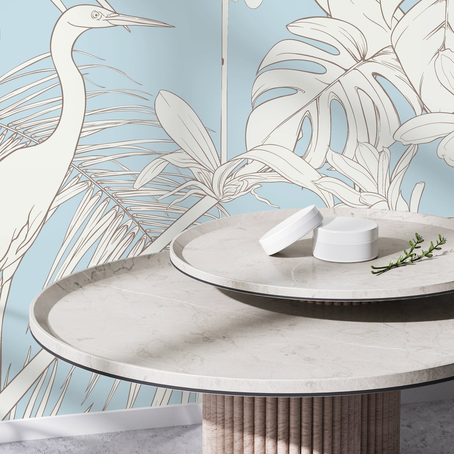 Floral Crane Birds Wallpaper / Peel and Stick Wallpaper Removable Wallpaper Home Decor Wall Art Wall Decor Room Decor - D107