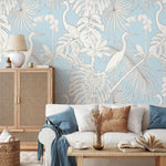 Floral Crane Birds Wallpaper / Peel and Stick Wallpaper Removable Wallpaper Home Decor Wall Art Wall Decor Room Decor - D107