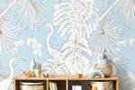 Floral Crane Birds Wallpaper / Peel and Stick Wallpaper Removable Wallpaper Home Decor Wall Art Wall Decor Room Decor - D107