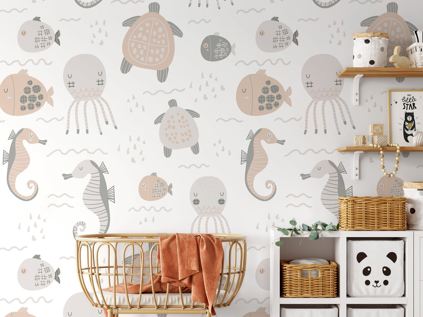 Neutral Nursery Animals Wallpaper / Peel and Stick Wallpaper Removable Wallpaper Home Decor Wall Art Wall Decor Room Decor - D113