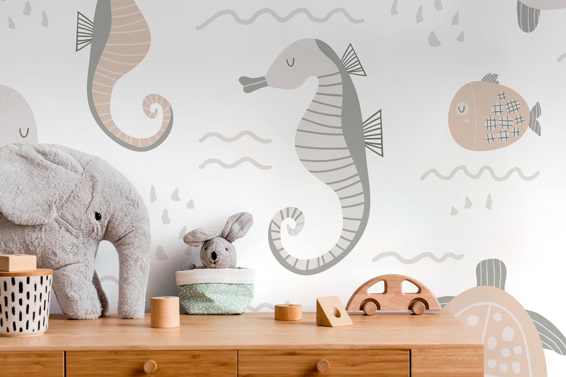 Neutral Nursery Animals Wallpaper / Peel and Stick Wallpaper Removable Wallpaper Home Decor Wall Art Wall Decor Room Decor - D113