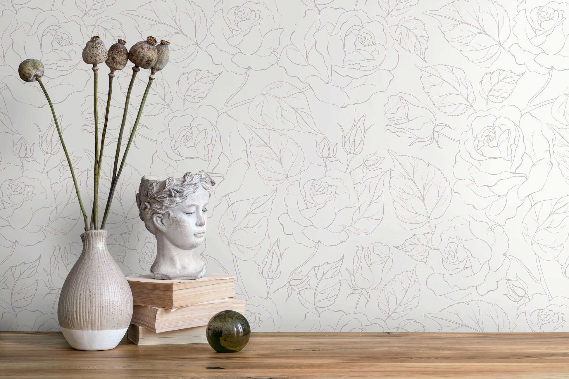 Neutral Boho Minimalist Peony Wallpaper Peel and Stick Removable Repositionable Geometric Minimalistic Abstract - ZADK