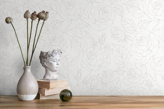 Neutral Boho Minimalist Peony Wallpaper Peel and Stick Removable Repositionable Geometric Minimalistic Abstract - ZADK