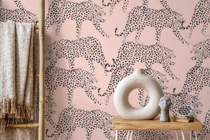 Pink Boho Cheetah Wallpaper Removable and Repositionable Peel and Stick or Traditional Pre-pasted Wallpaper - ZADM