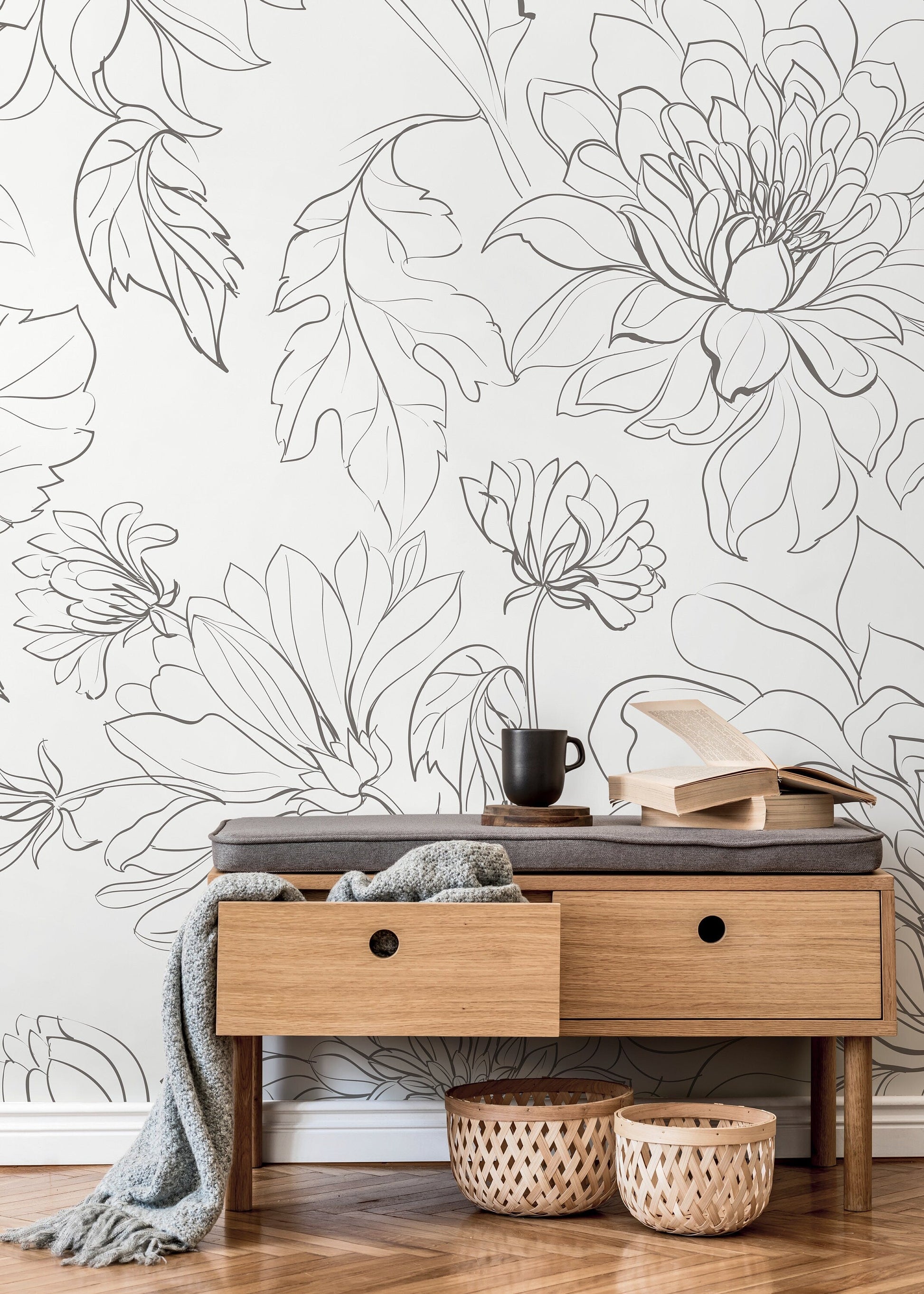 The Minimalist Peony Mural Mural Self Adhesive Large Scale Wallpaper Peony Floral Traditional Pre-pasted or Peel and Stick - ZADO