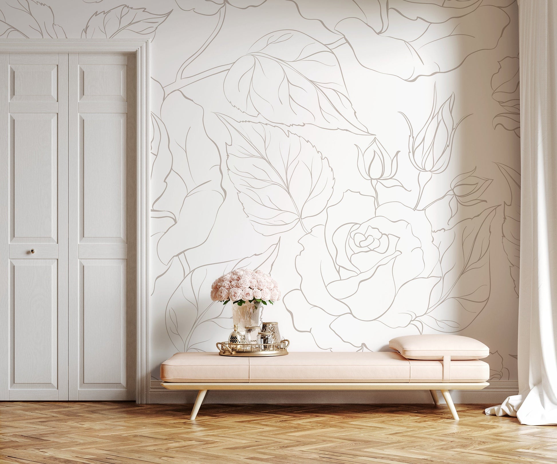 The Neutral Minimalist Peony Mural Mural Self Adhesive Large Scale Wallpaper Peony Floral Traditional Pre-pasted or Peel and Stick - ZADP