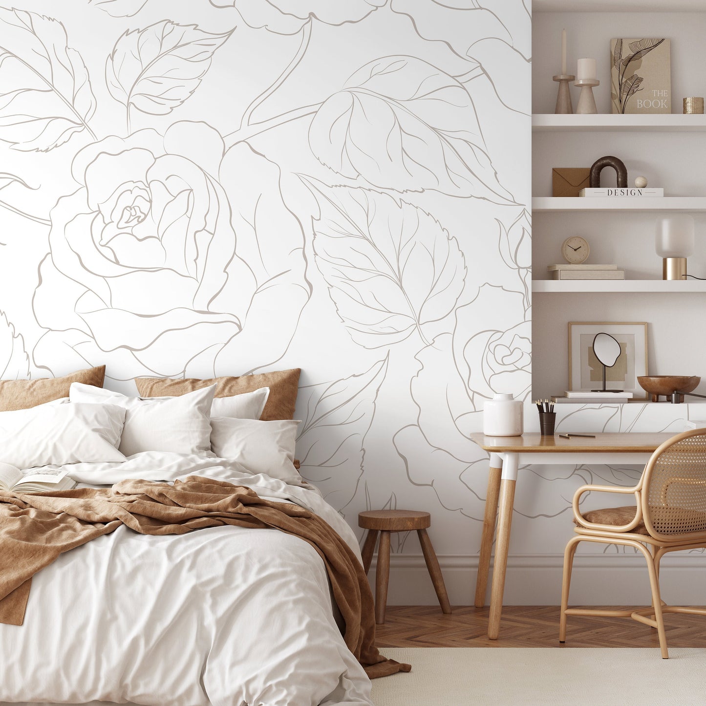 The Neutral Minimalist Peony Mural Mural Self Adhesive Large Scale Wallpaper Peony Floral Traditional Pre-pasted or Peel and Stick - ZADP