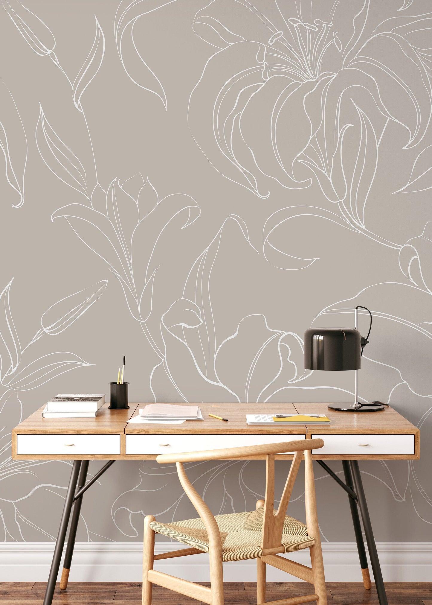 The Beige Minimalist Peony Mural Mural Self Adhesive Large Scale Wallpaper Peony Floral Traditional Pre-pasted or Peel and Stick - ZADQ