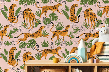Pink Boho Cheetah Wallpaper Removable and Repositionable Peel and Stick or Traditional Pre-pasted Wallpaper - ZADR