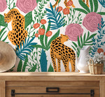 Cute Tiger and Floral Wallpaper / Peel and Stick Wallpaper Removable Wallpaper Home Decor Wall Art Wall Decor Room Decor - D157