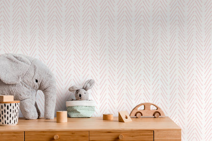 Boho Herringbone in Soft Pink Wallpaper Removable and Repositionable Peel and Stick or Traditional Pre-pasted Wallpaper - ZADW