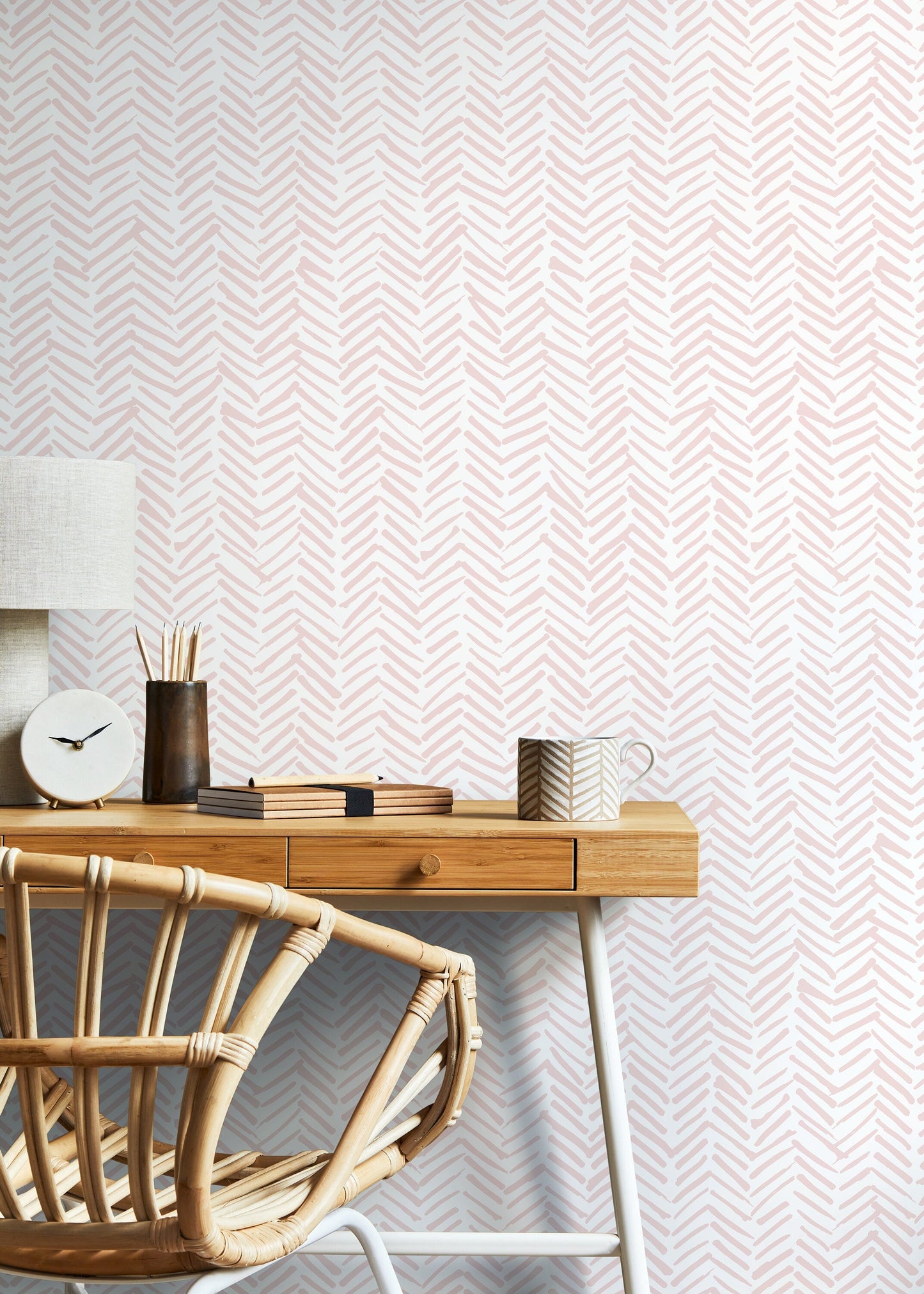 Boho Herringbone in Soft Pink Wallpaper Removable and Repositionable Peel and Stick or Traditional Pre-pasted Wallpaper - ZADY