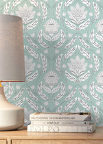 Mint Floral Vintage Wallpaper / Peel and Stick Wallpaper Removable Wallpaper Home Decor Wall Art Wall Decor Room Decor - D060
