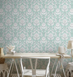 Mint Floral Vintage Wallpaper / Peel and Stick Wallpaper Removable Wallpaper Home Decor Wall Art Wall Decor Room Decor - D060