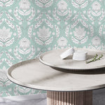 Mint Floral Vintage Wallpaper / Peel and Stick Wallpaper Removable Wallpaper Home Decor Wall Art Wall Decor Room Decor - D060