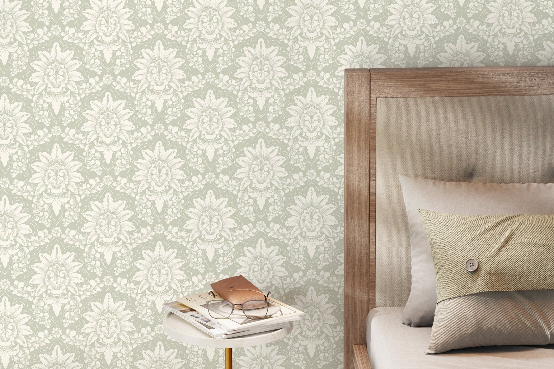 Neutral Vintage Damask Wallpaper / Peel and Stick Wallpaper Removable Wallpaper Home Decor Wall Art Wall Decor Room Decor - D064