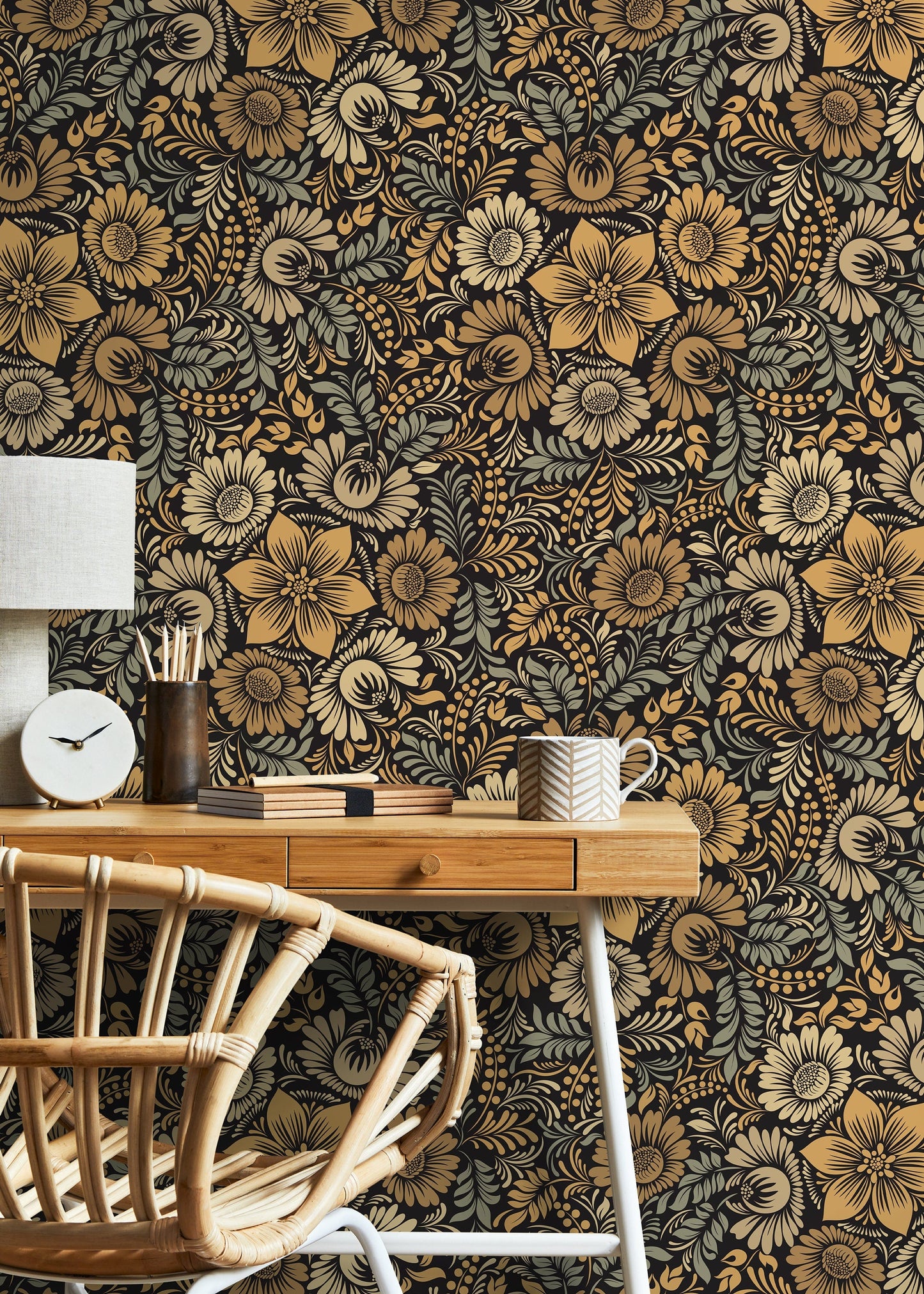 Floral Vintage Wallpaper / Peel and Stick Wallpaper Removable Wallpaper Home Decor Wall Art Wall Decor Room Decor - D071