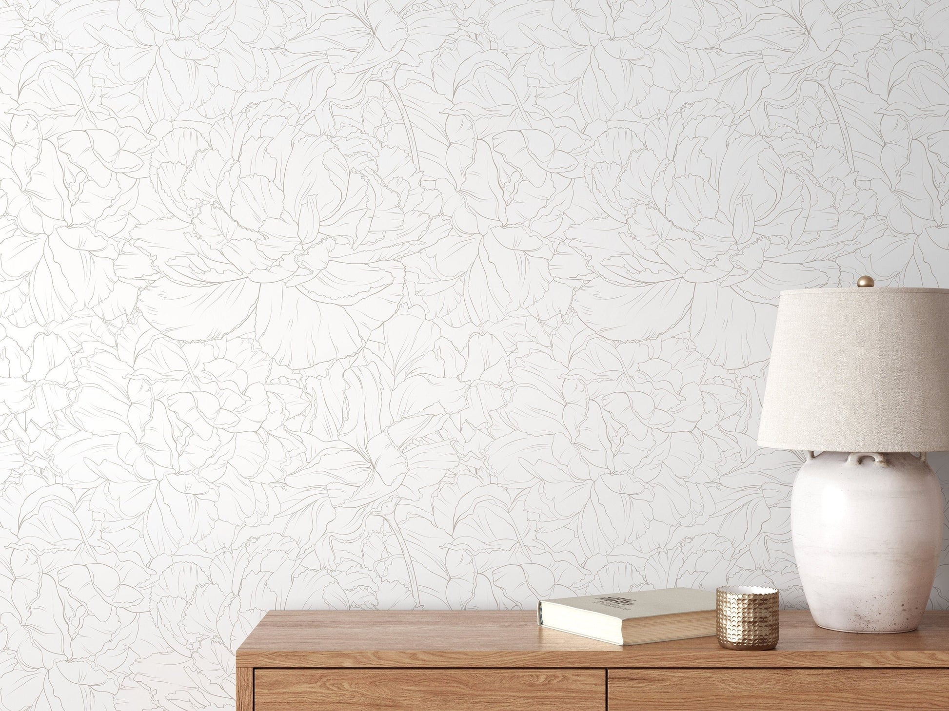 Light Boho Minimalist Peony Wallpaper Peel and Stick Removable Repositionable Geometric Minimalistic Abstract - ZAED